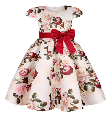 Vestido Con Estampado Floral Para Niña, Ropa Casual De Veran