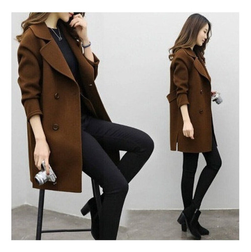 Abrigo De Tweed Con Solapa En Liso Para Mujer