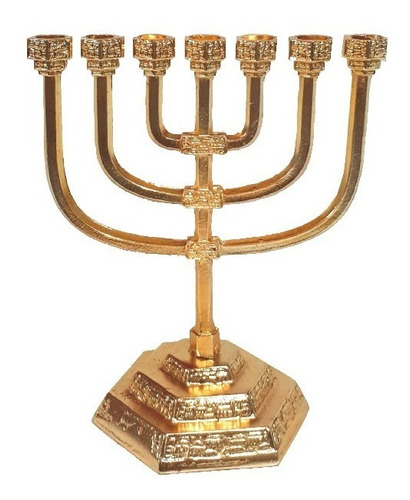 Candelabro Menorah Judaico De Mesa Pequeno Folheado Ouro 18k