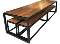 Comprar Mesa Quincho + 4 Bancos Estilo Industrial Madera Hierro