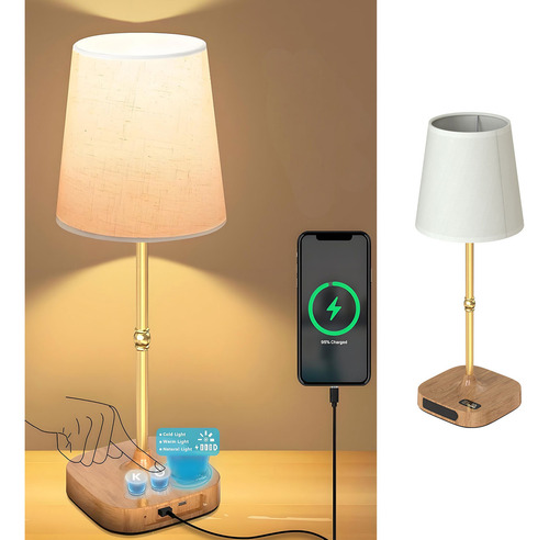 Bylifity Lámpara De Mesa Inalámbrica, Lampara Escritorio Luz Led Recargable Con Brillo Ajustable, Batería De 8000mah Portátil Con 3 Modos De Luz, Perfecta Para Comedor, Oficina, Dormitorio Lino