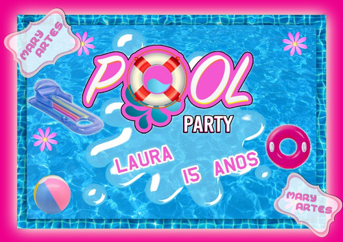 30 Convites Personalizados- Pool Party
