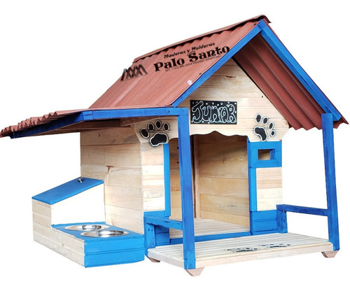 Casas Para Perros (70x60cm) Tipo L + Comederos + Nombre 