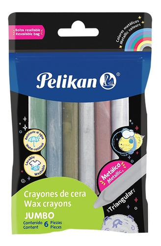 Crayones Pelikan Jumbo Triangulares Metalicos  X 6 Colores