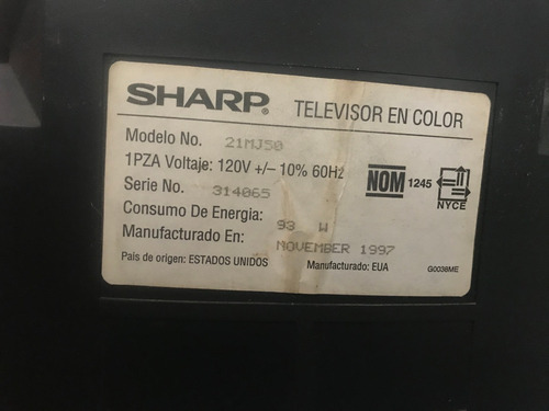 Imagen 2 de 7 de Televisor Sharp En Color 1997