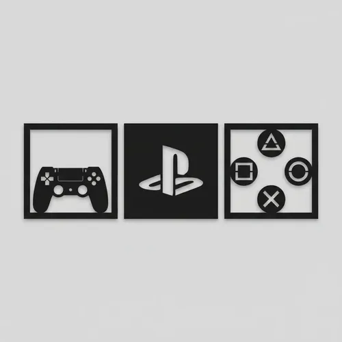 Kit 3 Quadro Play Decoração Vazado Em Mdf Ps Gamer Controle - R$ 19,8