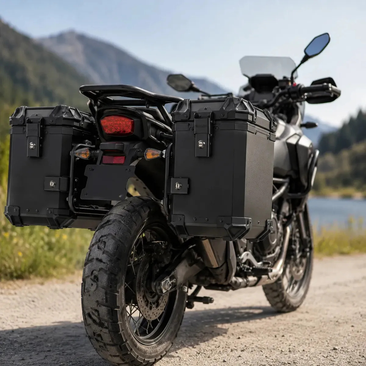 Par Bauleto Lateral Alumínio Preto 36L com Trava para Motos