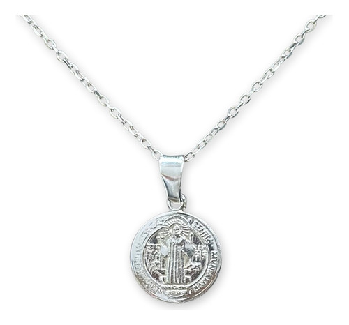 Collar Dije Medalla San Benito Cadena 60 Cm Plata Ley 925 