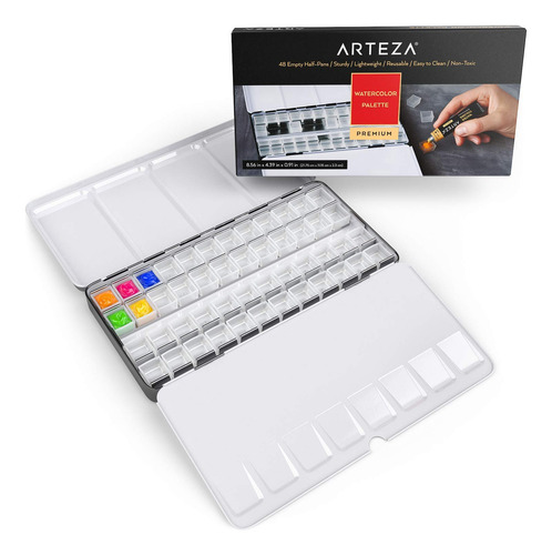 Paleta De Acuarela Con 48 Medias Sartenes, Lata Portátil