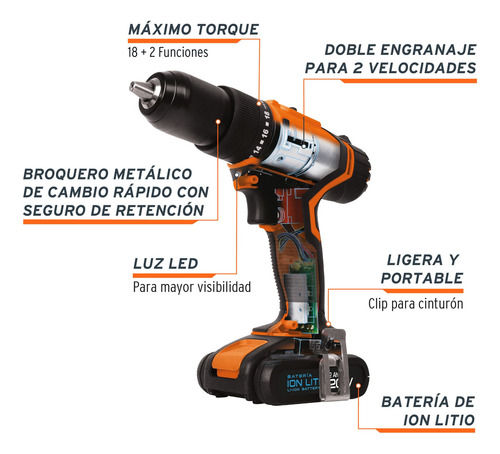 Kit Rotomartillo Inalámbrico 2 Ah Con Brocas Y Puntas 100pz