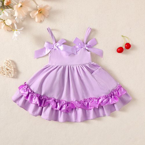 Vestido De Tirantes Lindo Para Niñas Color Macaron Con Moño