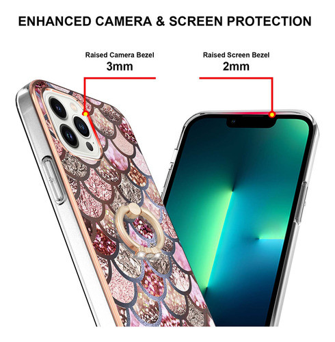 Funda Para Teléfono Motorola Series Sparkling Imd Con Agarre Giratorio Para Los Dedos, Balanzas De Colores Y Patrón De Escamas Rosas