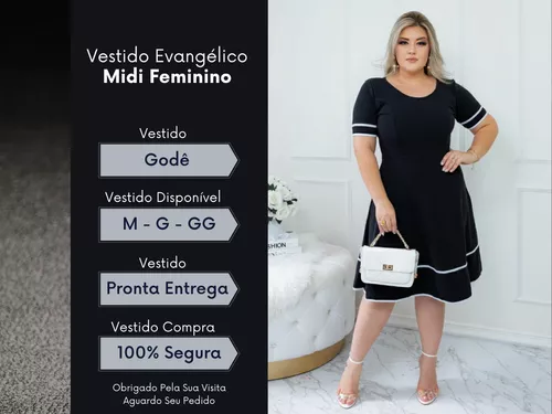 Vestido Evangélico Feminino Midi Godê Rodado Lançamento Pret