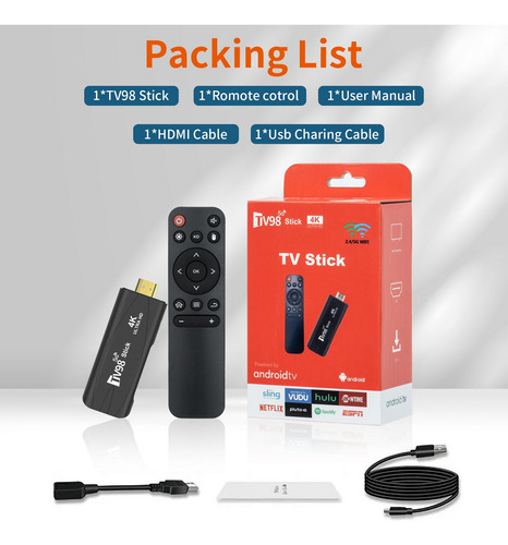 Tv Stick Android 4k Tv98 2gb + 16gb Smart Tv Box Wifi 5g