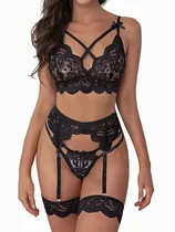 Comprar Lencería Encaje Sexy Babydoll Bralette Y Bragas Con Ligueros