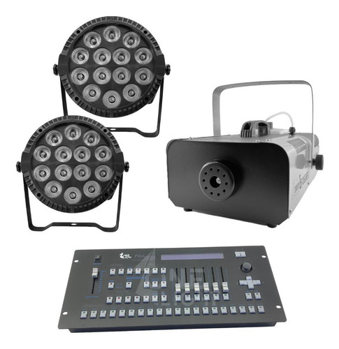 Kit 2 Par Led Slim + Máquina De Fumaça 2000w + Mesa Pilot