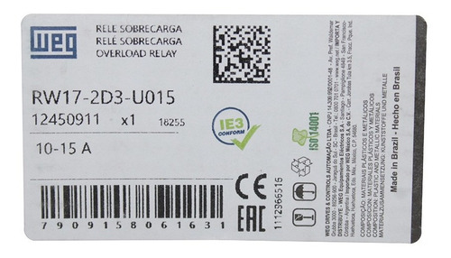 Relé Sobrecarga Tripolar Weg Rw17-2d3-u015 Ajuste 10-15a