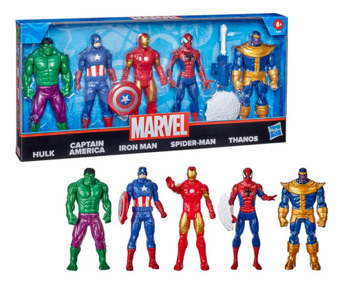 Set X5 Muñecos Marvel Spiderman Hulk Ironman Thanos Capitan