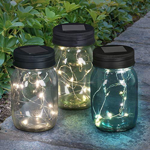 Solar Mason Jars, Set Of 3 Glass Outdoor Garden Lantern...