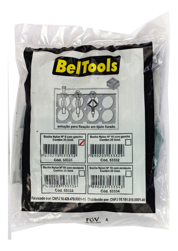 Kit C/ 25 Bucha De Nylon N.8 Com Gancho - Beltools