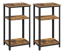 Comprar Juego De 2 Mesas Auxiliares Altas Con Estantes De Madera