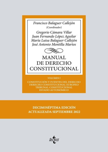 Manual de derecho constitucional, de BALAGUER CALLEJON, FRANCISCO. Editorial Tecnos, tapa blanda en español