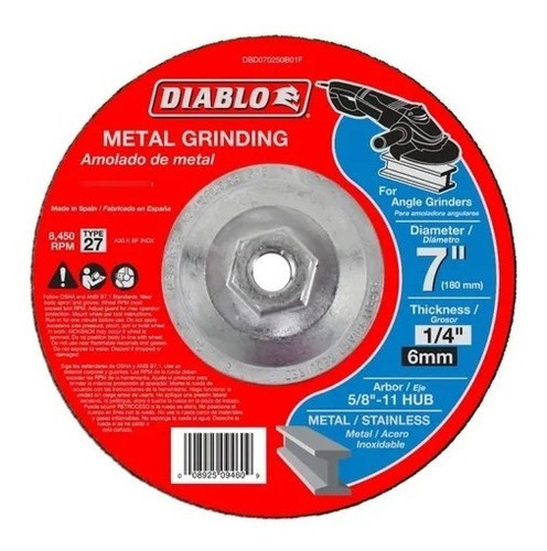 Disco Esmeril 7'' Desbaste Para Acero Inoxidable 1pz