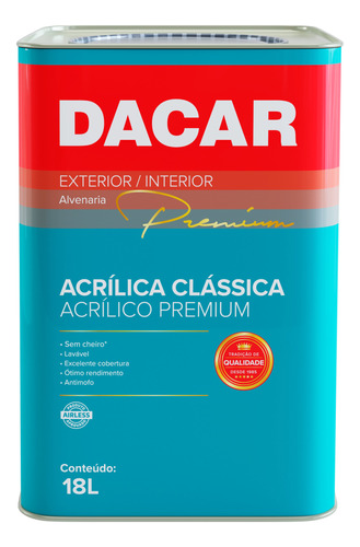 Pintura Superlavable Acrílica 18 Litros Dacar Premium A/h