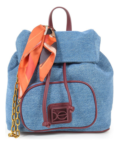 Mochila Para Mujer Cloe Mediana Diseño Denim Con Mascada Color Azul