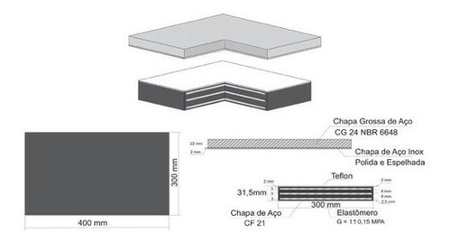 Apoio 2x20x20cm Neoprene Fretado Para Construção Civil
