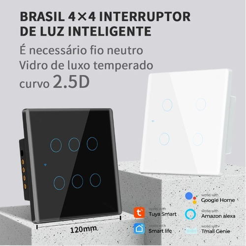 Imagem 2 de 8 de Interruptor 4x4 Wifi 6 Teclas Alexa E Google Home