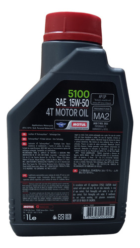 Aceite Moto 4t 5100 15w50 Motul Semi Sintético 1 Litro
