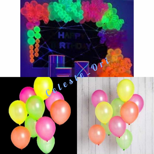 Imagen 3 de 10 de 48 Globos Surtidos Fluor Neón Fiestas Flúor Decoración Uv
