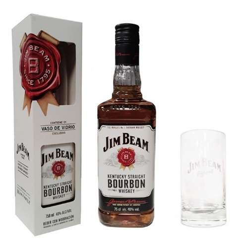 Whisky Jim Beam White Label 750 Ml + Estuche Y Vaso Original
