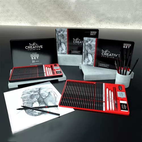 Set Dibujo Profesional Indra Lapices Grafito + Carbon 31 Pzs