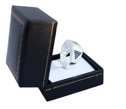 Imagen 2 de 6 de Anillo Plata Fina Con Circones Zafiro Para Hombre Z