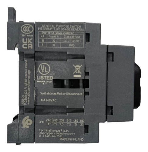 Transferencia Manual Abb Ot25f3c, 25a, 220vac 7.5hp