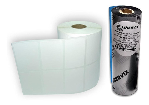 Kit 8 Rolo Etiqueta 50x30mm 2c Branca + 4 Ribbon Cera 110x91