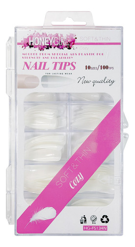 Unha Postiça Curvatura C Stiletto Estojo 100uni Transparente Cor Stiletto Natural