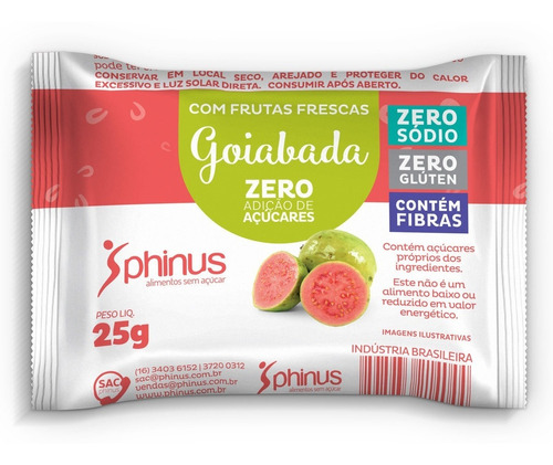 Goiabada Zero Açúcar Phinus Contendo 24 Unidades De 25g
