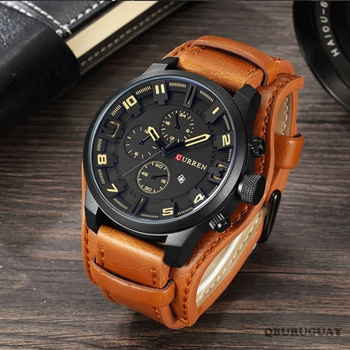 Imagen 2 de 7 de Reloj Grande Curren Hombre Malla Simil Cuero Gran Presencia