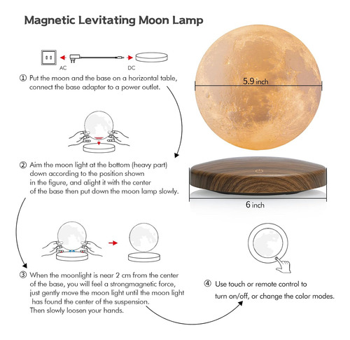 Lámpara De Luna Levitante, Luz Nocturna De 18 Colores Impres