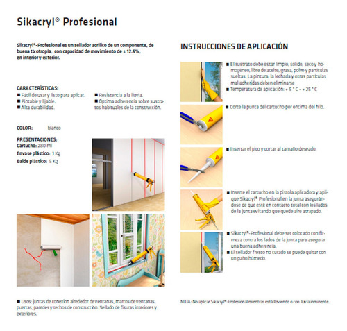 Imagen 4 de 9 de Sellador Adhesivo Acrílico Sikacryl Profesional 280 Ml Sika