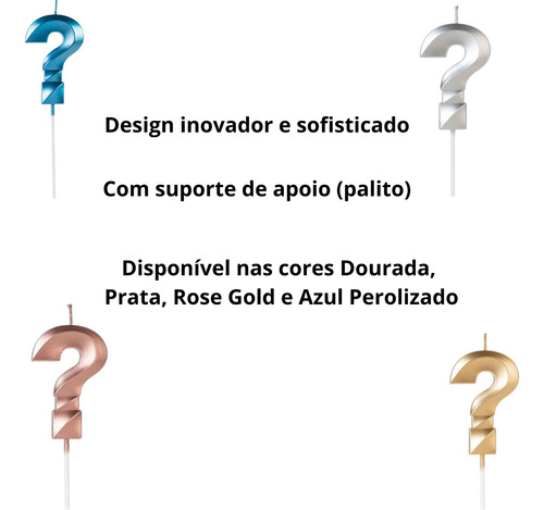Vela Aniversário Festa Interrogação Dourada Prata Rose Azul