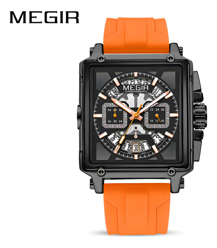 Reloj Cronógrafo Luminoso De Silicona Megir 2233g Color De La Correa Naranja