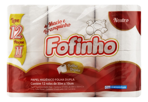 Papel higiênico Fofinho folha dupla 30 m de 12 un