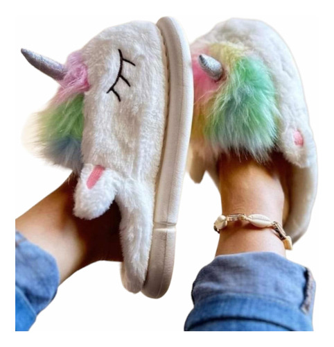 Pantuflas Peluche Unicornio Dama