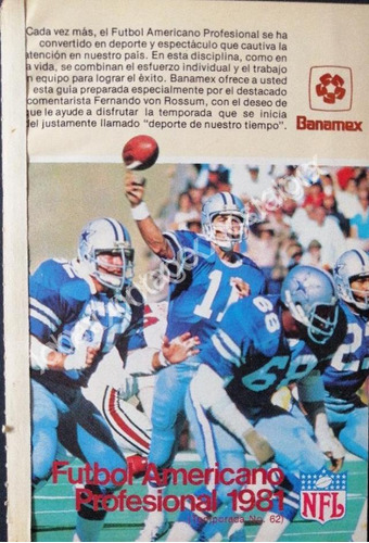 Cartel Retro Folleto Banamex Super Tazon Nfl 1981