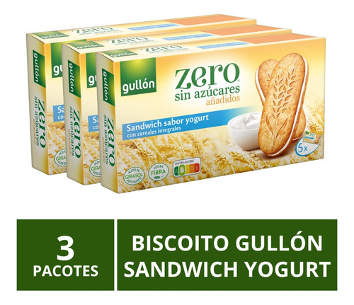 Biscoito Gullón Sem Açúcar, Sandwich Yogurt, 3 Pacotes