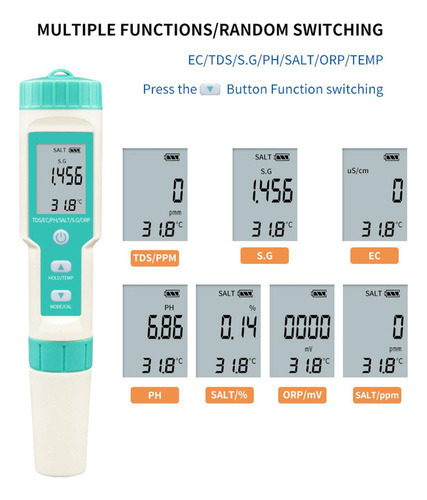 Medidor Digital De Calidad Del Agua 7 En 1 Ph Tds Temp Ec